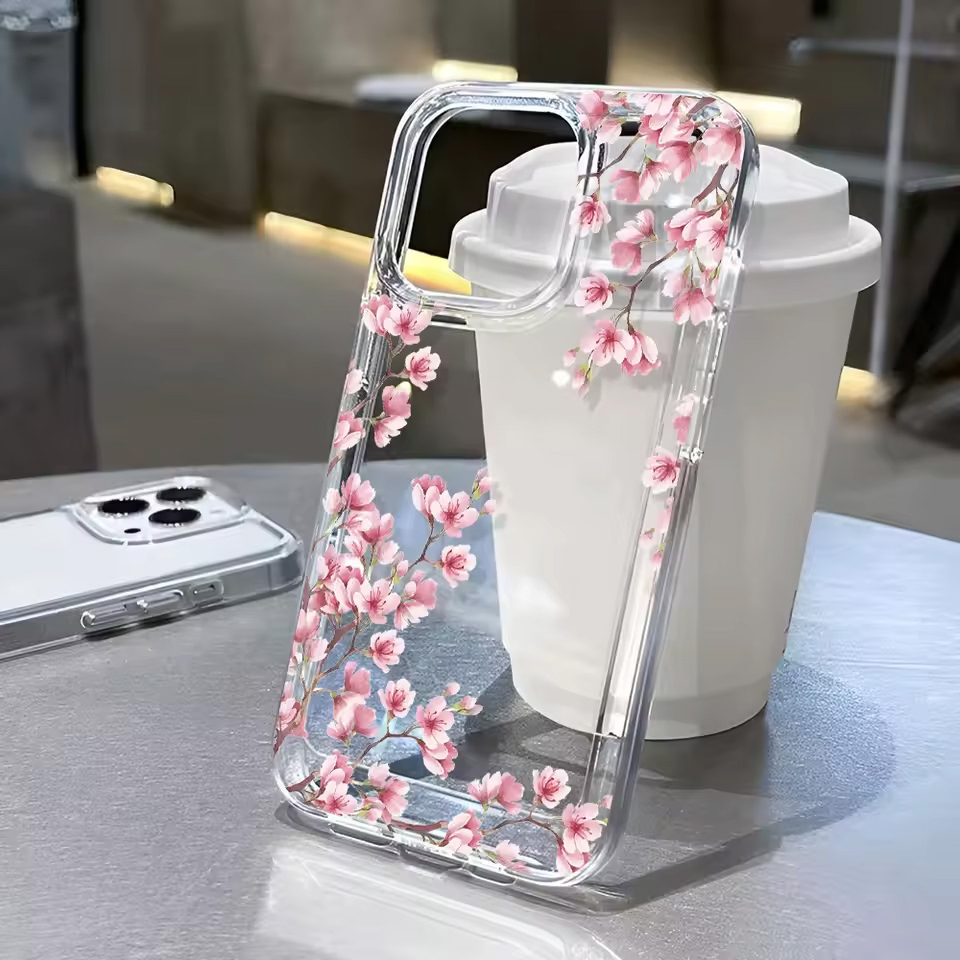 Clear Shockproof Bumper Case - Girls Flower Clear Phone Case For